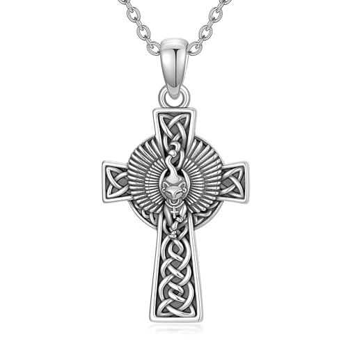 PROESS Cross Necklace for Women Men Sterling Silver Rose/Sunflower Cross Pendant Religious Jewelry Christmas Birthday Mothers' Day Gifts - color: 18-Egyptian Cat