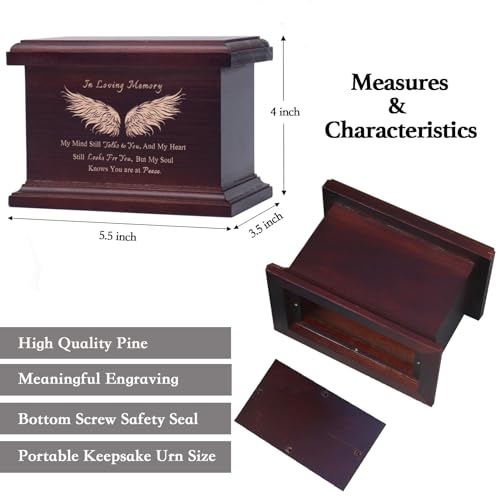 6 Inch Small Wooden Urn for Human Ashes - Keepsake Urn for Men & Women, Funeral Ashes Holder, Wooden Urn Box and Casket with Wing Design - size: Design: Wing