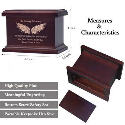 6 Inch Small Wooden Urn for Human Ashes - Keepsake Urn for Men & Women, Funeral Ashes Holder, Wooden Urn Box and Casket with Wing Design - size: Design: Wing