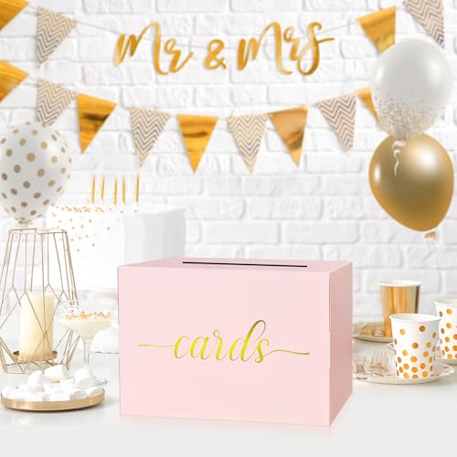 Mulbozy Pink Wedding Card Box, Pink Gift Cards Box Holder with Gold Foil - color: Pink(Gold)