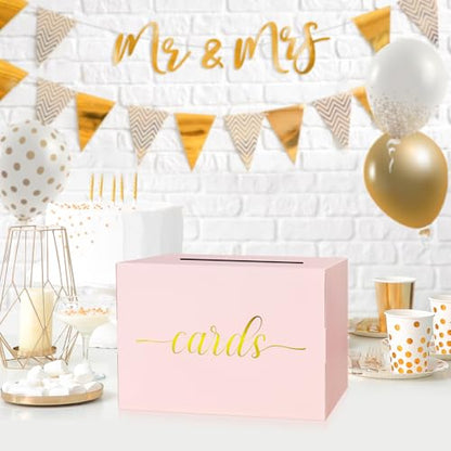 Mulbozy Pink Wedding Card Box, Pink Gift Cards Box Holder with Gold Foil - color: Pink(Gold)