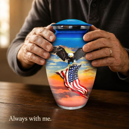 Urns for Human Ashes Adult Man - Large Patriotic Cremation Urn for Ashes Adult Male & Female - Memorial Funeral Urn, 200 Cubic Inches (Denim Blue, Large)