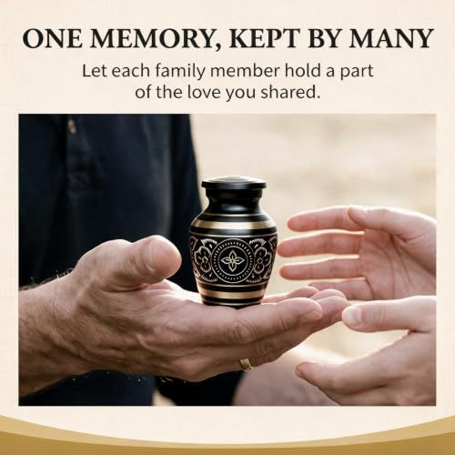 Small Urns for Human Ashes – Brass Hand-Engraved Funeral Keepsake with Elegant Black Finish – Mini Cremation Memorial for Mom, Dad & Loved Ones - color: Black