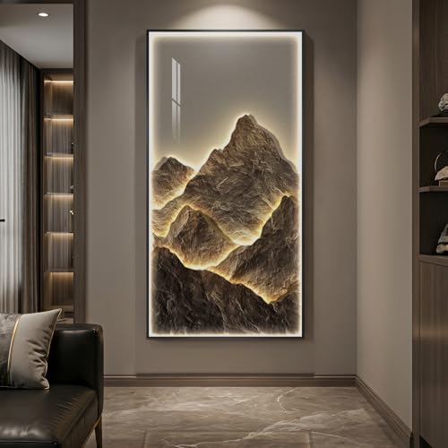 Large Vertical LED Mountain Wall Art for Living Room, Modern Luxury 30x60 - color: Warm-B