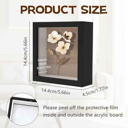 6Pack 5x5 Inch Shadow Box Frame, Black Wood Display Case Memory Box | 1" Deep Keepsake Frame, Memorabilia Showcase, Photo Ticket Medal Display, Wall Tabletop Picture Frame, Souvenir Gift Box - color: Black