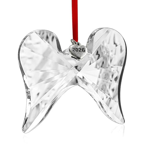 3 Inch Crystal Angel Wing Ornament Christmas Tree Hanging Decor | Crystal Angel Wing Christmas Ornament Clear Glass Hanging Decor for Tree Window Holiday Display