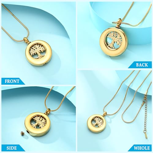 Hearbeingt Tree of Life Urn Necklaces for Ashes Circle Cremation Jewelry - color: A-Gold