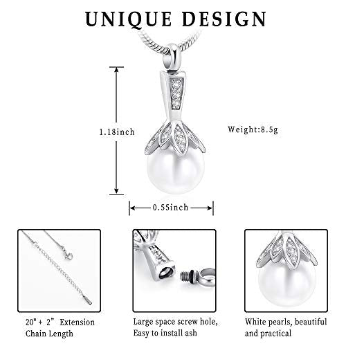 Memorial Jewelry Pearl Urn Necklace - Cremation Ashes Holder Keepsake for Women - color: ZWT9932
