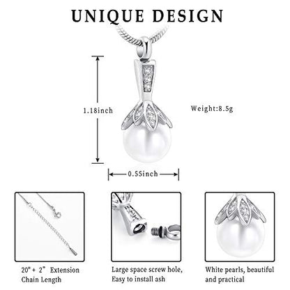 Memorial Jewelry Pearl Urn Necklace - Cremation Ashes Holder Keepsake for Women - color: ZWT9932