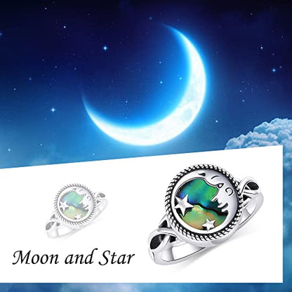 YAFEINI Moon and Star Urn Ring for Ashes Sterling Silver Abalone Shell Memorial Keepsake Rings Cremation Jewelry for Women - style: Abalone Shell