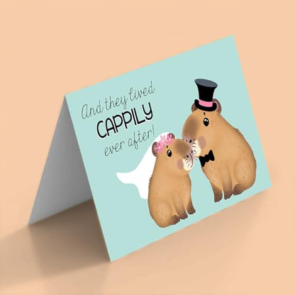 Amanda Creation Capybara Wedding Card, 4x6 Blank Inside with Silver Envelope, Funny Wedding Card for Newlyweds, Cappily Ever After - style: Capybara