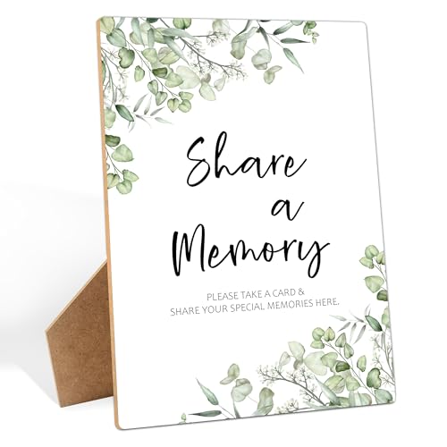 Share A Memory Sign, Celebration of Life Memory Table Sign for Funeral and Wedding Reception Decorations, 8x11" Eucalyptus Memorial Sign Memorial Decorations for Graduation Bridal Shower Retirement - style: Share A Memory