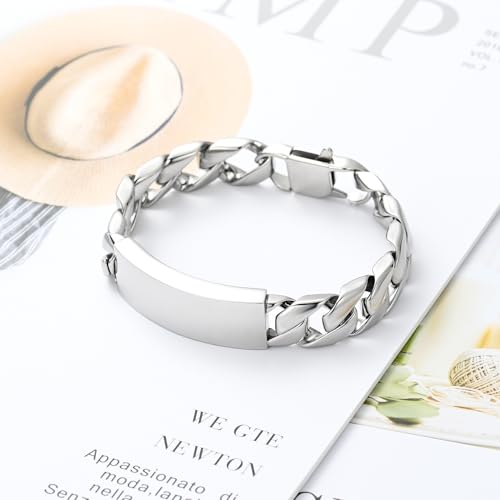zeqingjw Men Urn Bracelet for Human Ashes Stainless Steel Cremation Jewelry Cuban Link Bangle for Ashes Keepsake Memorial Ash Holder Urn Keepsake Bracelet - color: Silver-22CM