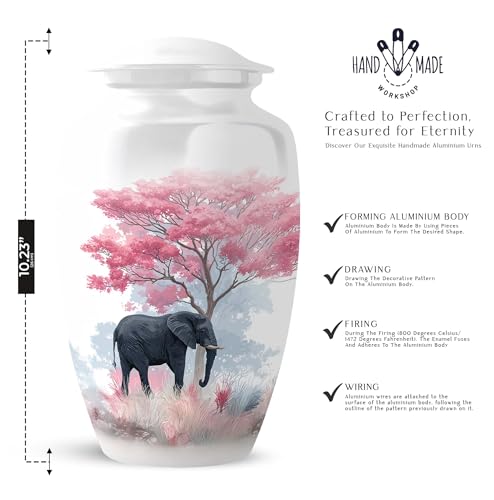 Elephant Cremation Urns for Human Remains - Cherry Blossoms Funeral Urns - color: Elephant-1, size: 10-inch
