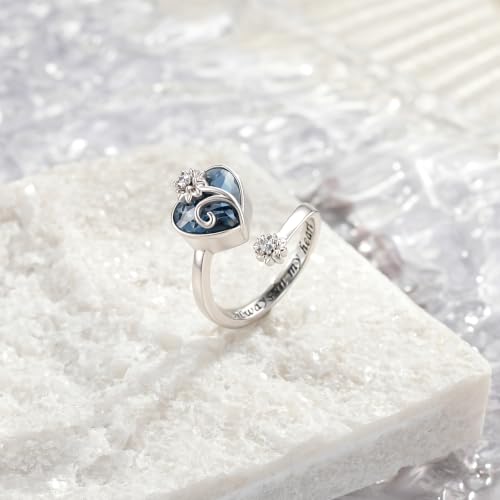 Swarovski Cremation Rings for Ashes for Women: Sterling Silver Adjustable Heart Urn Ring - Memorial Jewelry Hold Ashes of Loved Ones - color: Chrysanthemum