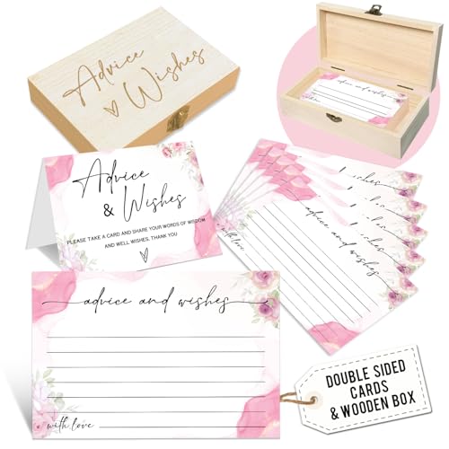 Advice and Wishes Cards with Box - 50 Pcs Watercolor Floral Advice Cards for Wedding, Bridal Shower, Baby Shower, Well Wishes Box for Graduation, Christmas, Birthday Party Decorations -A01 - color: A White