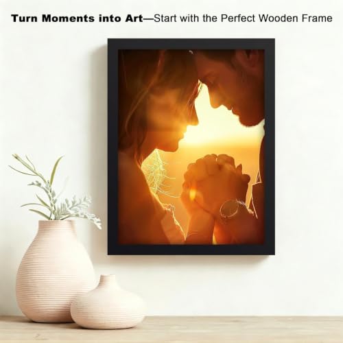 RPJC 9x12 Solid Wood Picture Frame Real Glass Cover Black - color: Black, size: 9x12 mat 6x8