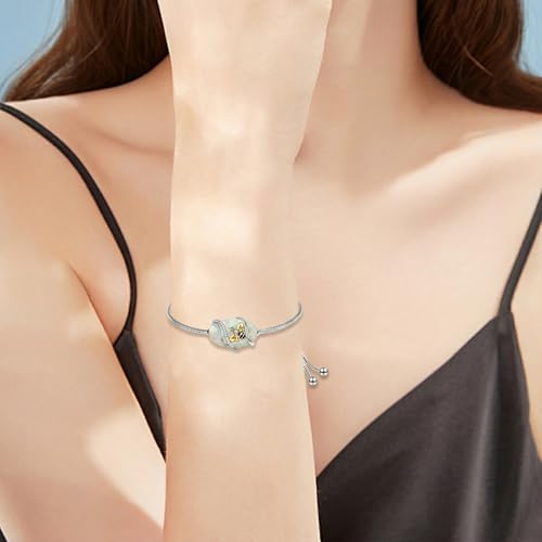 Hummingbird/Bee/Black Cat/Butterfly/Dragonfly Bracelet 925 Sterling Silver Opal Bracelet Opal Jewelry Gifts for Women Mom Wife - style: Bee