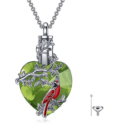 PELOVNY Urn Necklace for Ashes 925 Sterling Silver Butterfly Dragonfly Bee Phoenix Hummingbird Urn Necklaces Animal Crystal Cremation Jewelry for Ashes Cat Dog Pet Memorial Gifts - color: 08-Cardinal Urn 2