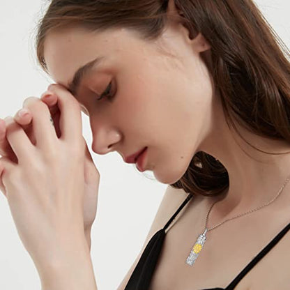 Sterling Silver Flower Tree Life Cremation Urn Necklace for Women - color: Cylin *Sunfl. 1 (GP)
