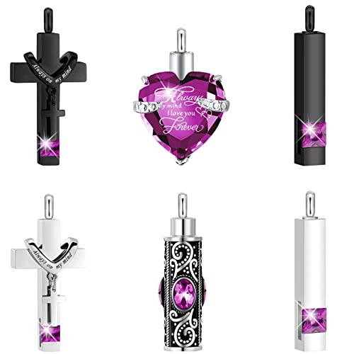 Fumete 6 Pcs Ashes Necklace Urn Jewelry for Human Ashes Memorial - Men & Women Pendant - color: Purple