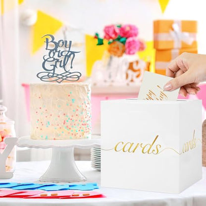 White Card Box Gold Foil Wedding Favors Gift Card Boxes Post Box Receiving Money Box Holder for Wedding Reception, Baby Showers, Anniversary, Birthday Party, Retirement, Graduation Envelope Holder - color: White and Gold
