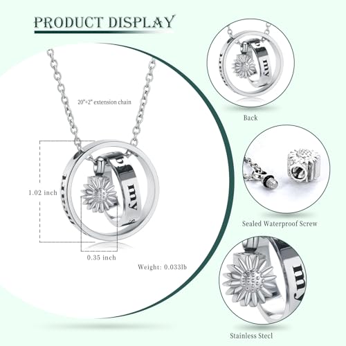 Daisy Cremation Jewelry Necklaces Stainless Steel Circle of Life Eternity Urn Necklaces for Ashes Memorial Keepsake Daisy Pendant for Women Men Gifts With Funnel Kit & Bag - color: Silver