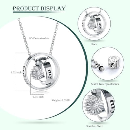 Daisy Cremation Jewelry Necklaces Stainless Steel Circle of Life Eternity Urn Necklaces for Ashes Memorial Keepsake Daisy Pendant for Women Men Gifts With Funnel Kit & Bag - color: Silver