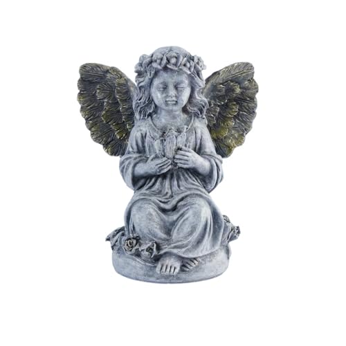Garden Statues Outdoor Angel Statue Praying Cherub with Gold Wings Gray Resin Memorial Garden Decor Weatherproof for Cemetery Graveyard Indoor Outdoor Display Gift - color: Roses