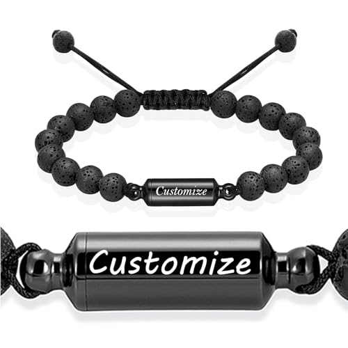 zeqingjw Cremation Bracelet for Ashes Adjustable Cremation Urn Bracelet Bangle for Ashes Stainless Steel Memorial Ashes Keepsake Jewelry for Men Women - color: Lava Rock Urn Bracelet-Customize