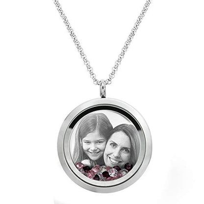 Laser Engraved Personalized Photo & Text Message Floating Locket Crystals Necklace Pendant Handmade Love Note Anniversary Wedding Birthday Gift - style: Pink - Photo + Message Engraving