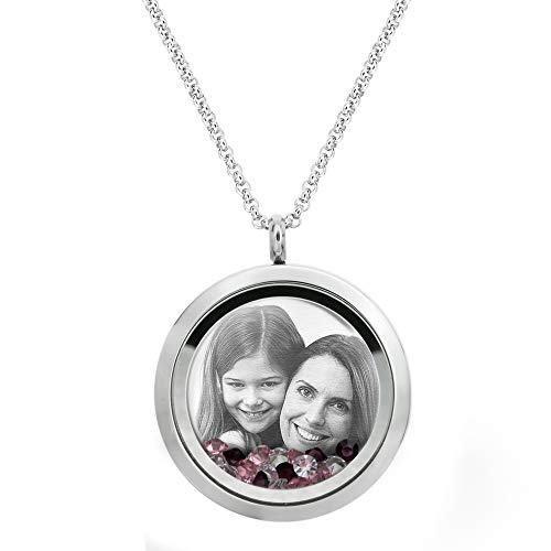 Laser Engraved Personalized Photo & Text Message Floating Locket Crystals Necklace Pendant Handmade Love Note Anniversary Wedding Birthday Gift - style: Pink - Photo Engraving