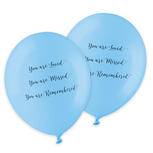 ANGEL & DOVE 25 Blue Funeral Balloons 'You are Loved, Missed, Remembered' Biodegradable - Memorial, Celebration of Life