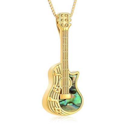 XSMZB Guitar Urn Necklace for Ashes for Women Men Abalone Shell Cremation Jewelry Human Pet Ashes Keepsake Pendant for Guitar Players - color: Gold