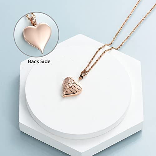 shajwo Cremation Heart Urn Necklace Ashes Jewelry for Women Men Keepsake Pendant Memorial Locket Ash Holder - color: Wing-Rose Gold