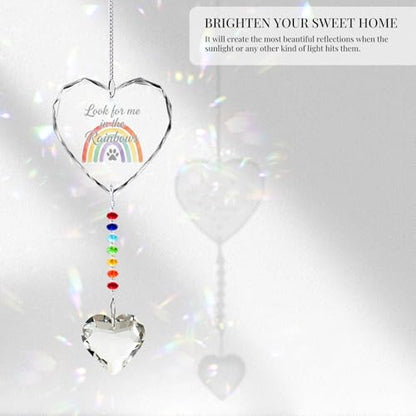 Hegelda Pet Memorial Gifts for Dogs Cats Crystal Suncatcher Ornaments | Pet Rainbow Bridge Sympathy Gifts for Loss of Dog Cat, Thoughtful Dogs and Cats Remembrance "Look for me in the Rainbows" - style: Dog/Cat