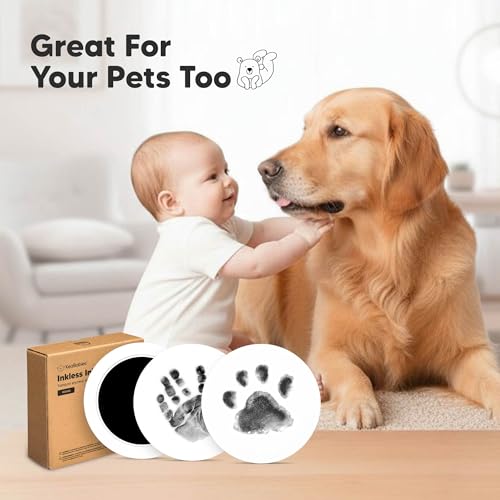 2pk Inkless Baby Hand and Footprint Kit Mess Free Ink Pad (Jet Black, Round) | Round Size, Newborn Keepsake, Dog Nose, Paw Print Kit, Clean Touch Ink Pads, Baby Handprints Footprints Kit, New Mom Gifts - color: Jet Black, size: 2-Pack, Round 3.4" x 3.4"