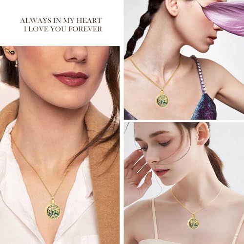 Hearbeingt Tree of Life Urn Necklaces for Ashes Circle Cremation Jewelry - color: B-Gold