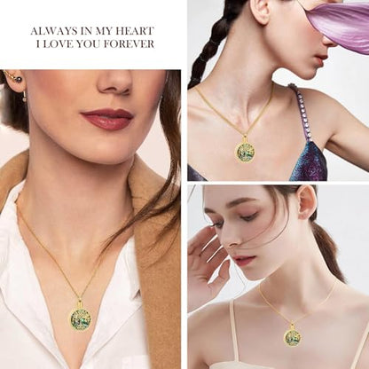 Hearbeingt Tree of Life Urn Necklaces for Ashes Circle Cremation Jewelry - color: B-Gold
