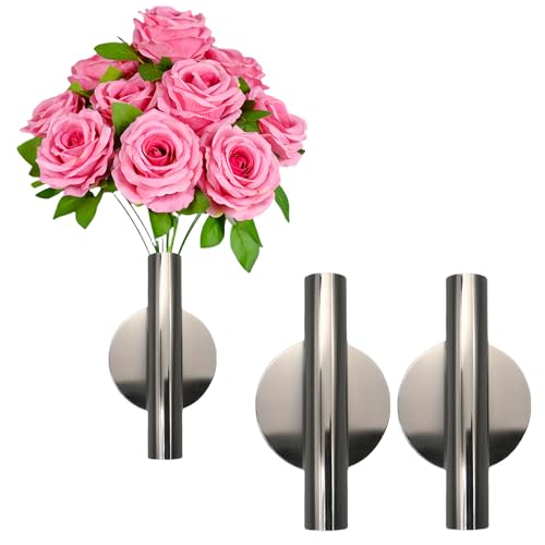 2 Pcs Gold Wall Decor, Plant Wall Vase Metal Tube Decoration Holder Used to Display Dried Flowers, Fake Flowers, Also Suitable for Gravestone Memorial Decoration (Metallic Black) - color: Metallic Black