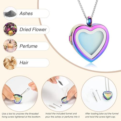 zeqingjw Glass Cremation Jewelry - Round Heart Memorial Urn Necklace for Ashes of Loved One - Stainless Steel Human Pet Dog Cat Keepsake Urn Pendant - color: A-Customize