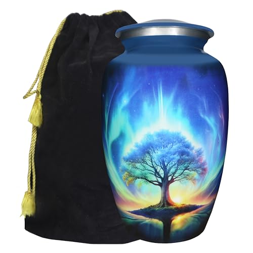 M MEILINXU Blue Urn, Tree of Life Urn, Cremation Urns for Human Ashes Adult | Cremation Urns for Women, Decorative Burial Memorial for Men, Funeral Services, Cemetery, Home or Columbarium Placement - color: Blue, size: Large / Adult