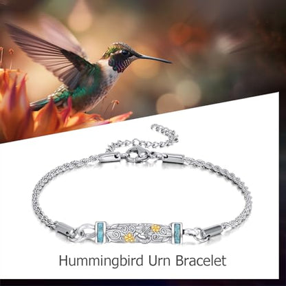 Urn Bracelet For Ashes 925 Sterling Silver Abalone Shell Cremation Keepsake Pendant Locket Bracelet For Women Men - style: Hummingbird