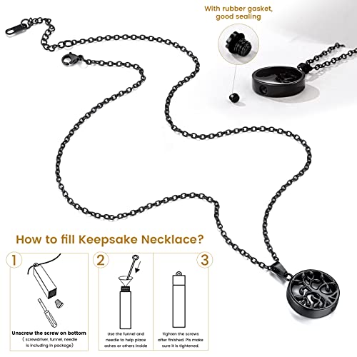 GOLDCHIC JEWELRY Urn Necklaces for Ashes, Stainless Steel Pet/Cross/Birthstone/Tree of Life Personalized Keepsake Memorial Jewelry for Women - color: Family Tree - Black Plated, style: Personalized Engraving