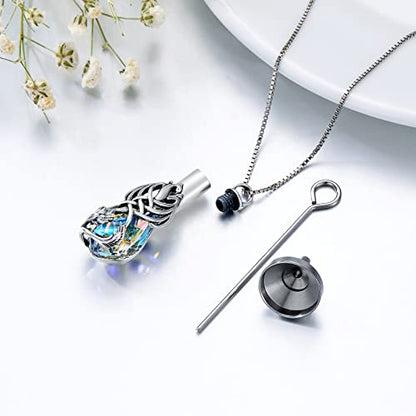 PELOVNY Urn Necklace for Ashes 925 Sterling Silver Butterfly Dragonfly Bee Phoenix Hummingbird Urn Necklaces Animal Crystal Cremation Jewelry for Ashes Cat Dog Pet Memorial Gifts - color: 15-Phoenix Urn A