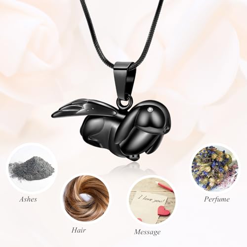 Bunny Rabbit Urn Pendant Necklace - Stainless Steel Cremation Ashes Jewelry for Pets Keepsake Memorial Ashes Locket - color: Black-A
