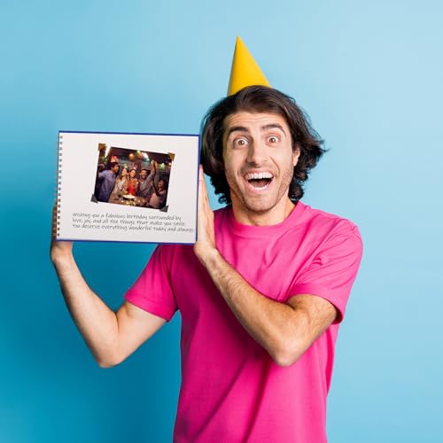 Mooliwe Birthday Guestbook with Pens Stickers Blue Spiral Hardbound Book 8.3 x 6.5 Inch Hardcover Hardbound Signature Guest Book for Photobooth Photo Strips Scrapbook Party Supplies (Blue Birthday) - color: Blue