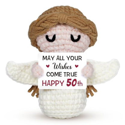 50th Birthday Gifts for Women Men, 1976 50th Birthday Decorations, Funny 50 Years Old Gifts for Family Friends Colleagues - Handmade Positive Angel Crochet Doll - style: 50th Birthday Gifts
