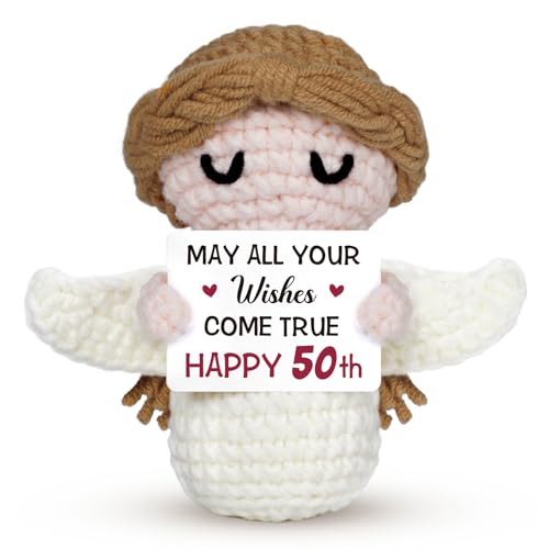 50th Birthday Gifts for Women Men, 1976 50th Birthday Decorations, Funny 50 Years Old Gifts for Family Friends Colleagues - Handmade Positive Angel Crochet Doll - style: 50th Birthday Gifts