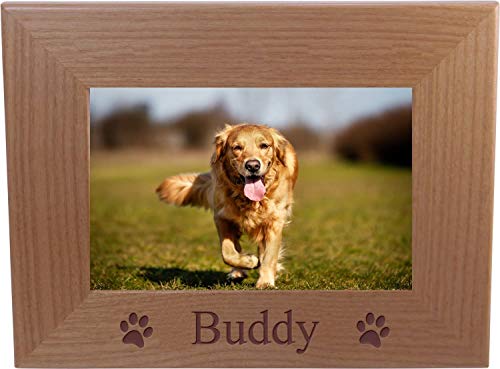 Custom Dog - Engraved Natural Alder Wood Hanging/Tabletop Personalized Picture Memory Family Memorial Photo Frame - size: 5x7-inch Horizontal